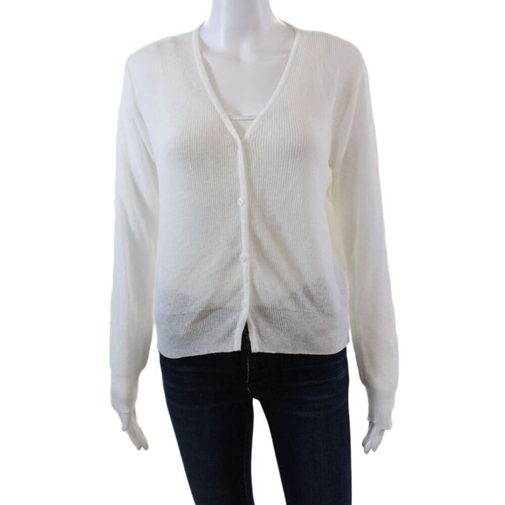 Jeiin Womens Open Front V-neck Button Front Cardigan Sweater Top White Size S